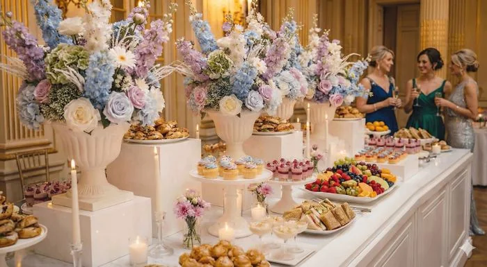 Buffet fleuri pour une célébration