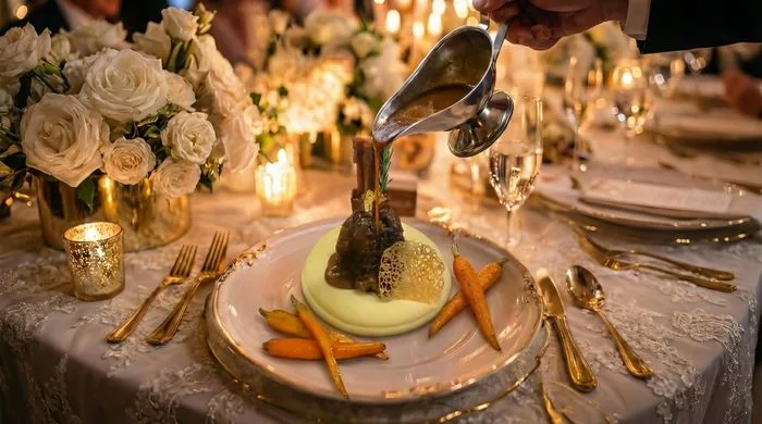 Assiette dressée pour un dîner événementiel